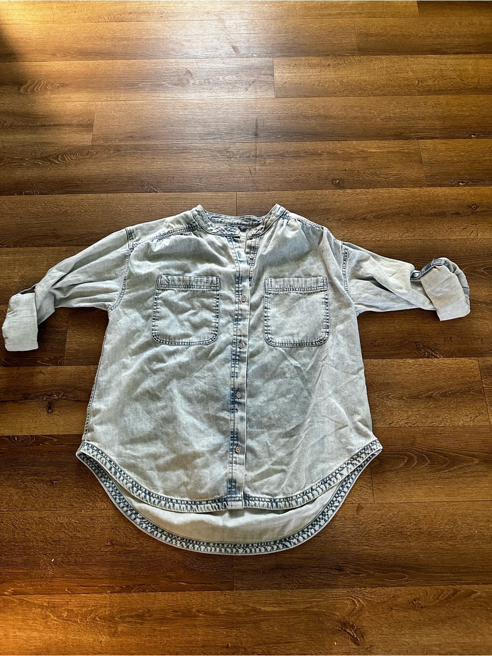 aerie Light Denim Collarless Button-Front Shirt